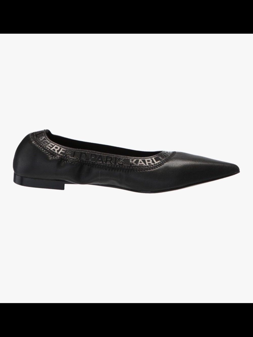 Karl Lagerfeld Black Pointed Ballet Flat with Logo Trim